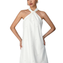 Floerns Women's Pearl Beaded Halter Twist Sleeveless Tie Back Dress A Line Dress, Small