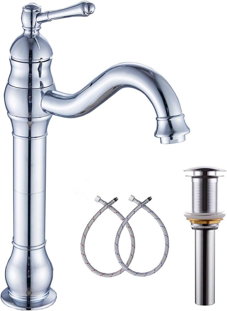 360 Swivel Chrome Single Handle One Hole Bathroom Sink Faucet Matching with Pop Up Drain