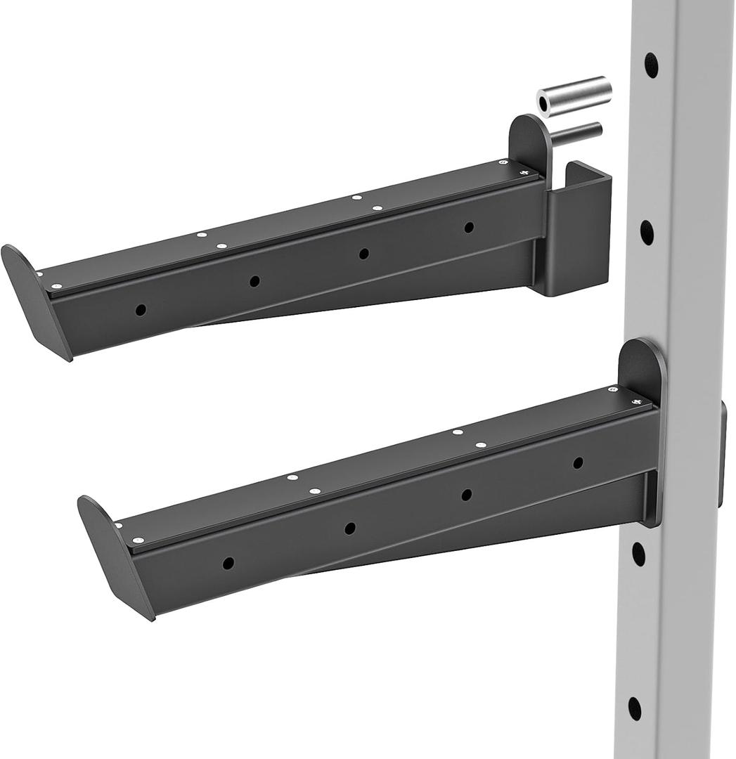 Kipika Safety Spotter Arms for 2" x 2" Power Racks with 5/8" or 1" Holes - Heavy Duty Barbell Safety Catches with Rubber Pad - Adjustable and Easy to Install - Set of 2