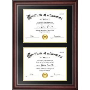 Yaetm Vertical Double Diploma Frame 14x20 for Two 8.5x11 Certificates, Degrees, Documents, Tempered Glass with Black Over Gold Acid-free Mats, Dual Diploma Frames, Mahogany/Black