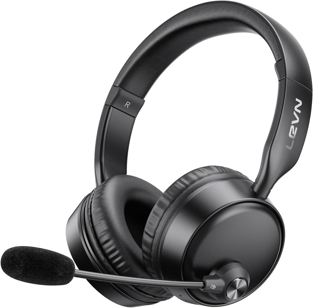 LEVN Bluetooth Headset, Bluetooth Headphones with Microphone (AI Noise Cancelling), 60 Hrs Working Time Dual Connection Wireless Headset with Mic & Mute Button for Work/Phone/Call Center/PC/Laptop