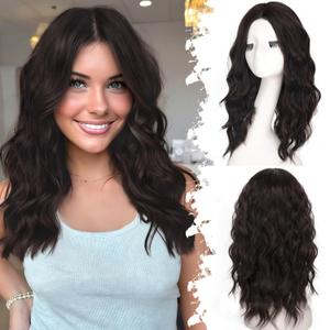 Eawwii Dark Brown Short Wavy Wig for Women Lace Hairline Bob Style Synthetic Heat Resistant - Natural Appearance for Everyday Hairstyle 18 Inch