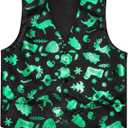 Hi-Tie Christmas Vest and Tie Set For Mens Print Shiny Suit Waistcoat Necktie Xmas Holiday Party Tuxedo Vest (Medium, Black and Green Reindeer)