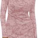 PRETTYGARDEN Women's Fall Bodycon Dresses 2026 Sexy Long Sleeve Ruched Lace Floral Mini Party Dress Tight Club Outfits, Large