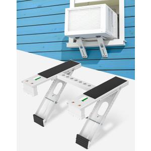 Window Air Conditioner Support Bracket: Heavy Duty Window AC Bracket with 2 Arms, Up to 220 lbs - Universal Fit 5,000 to 24,000 BTU Window Units - Adjustable Crossbar Level Non-Slip Mat