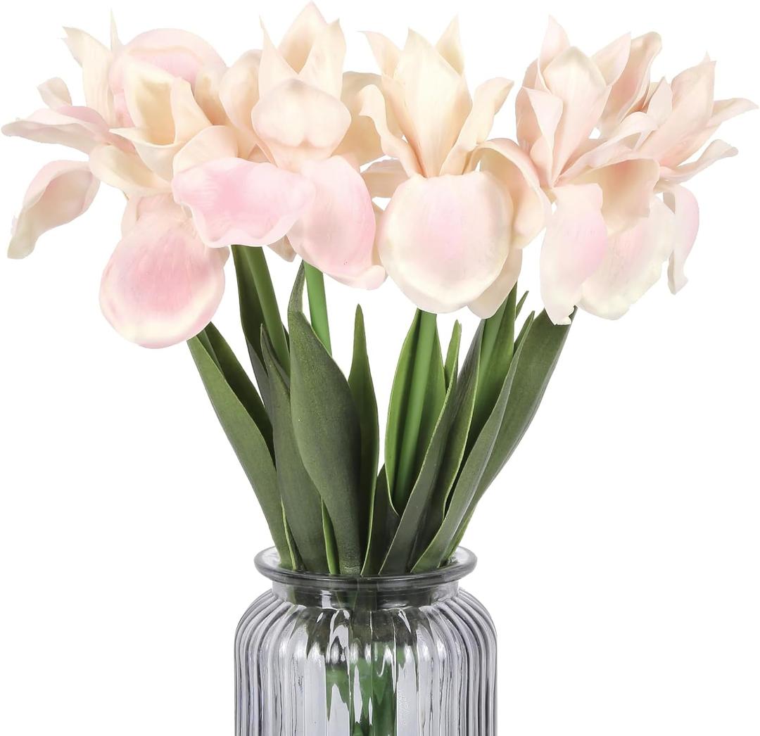 Iris Flowers Artificial Bulk 6 PCS Real Touch Pink Flowers 18.9 in Long Stems Artificial Iris Artificial for Wedding Bridal Home Kitchen Party Decoration (Pink)