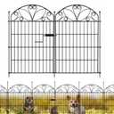 12 Panels No Dig Garden Fence with Gate, 32" H x 22.4ft, Decorative Metal Animal Barrier Dog Fence Outdoor for Yard, Walk-Through Iron Fencing for Flower Bed, Patio & Lawn
