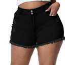 Women Plus Size Jean Shorts Sexy Stretchy High Waisted Frayed Raw Hem Denim Shorts (Black)