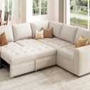 HONBAY Modular Sectional Sleeper Sofa with Pull Out Bed, Rearrangeable L Shaped Couch with Storage Seat, Sectional Couches for Living Room,Beige