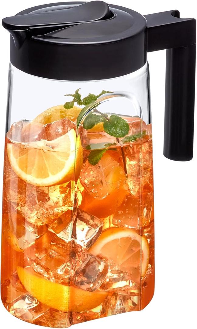 Amazing Abby - Slim Mini - Tritan Pitcher (48 oz), Unbreakable Plastic Water Pitcher with Lid, BPA-Free, Heat-Resistant, Dishwasher-Safe, Great for Iced and Hot Drinks, Indoors and Outdoors, Black