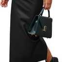 BTFBM Skirts for Women Trendy Spring 2026 Elastic Waist Ruched Bodycon Slit Pencil Midi Leather Skirt Bussiness Casual (Large, Black)