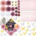 Wavwavw 53 Pcs DIY Graduation Cap Decorations Kit, Grad Cap Topper Include Faux Assorted Flowers 3D Butterfly Self Adhesive Pearl Stickers Glitter Alphabet Letter Decals for Party Decor(Dusty Pink)