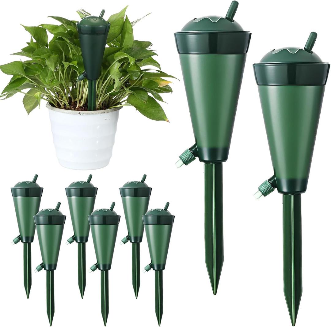 Baderke 8 Pcs Plant Self Watering Spikes Devices Automatic Plant Watering Globe Self Watering Planter Insert Stakes for Indoor Outdoor Garden Houseplant(Green)