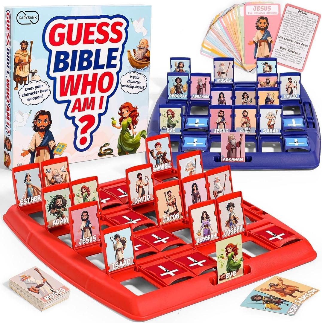 Garybank Guess Bible Who Am I Games for Kids, 24 Holy Bible Characters with Life Story & Verse Cards, Bible Trivia Study Supplies for Sunday School, Youth Group & Teens, Christian Catholic Gifts