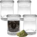 Airtight Smell Proof Glass Jar 6 Oz Pack - Bundle with 4 Clear Glass Storage Containers for Herbs, Tea, Coffee, Spices, More | Stackable Stash Jars 6 Ounces