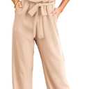 KIRUNDO Jumpsuits For Women Dressy Summer One Piece Sleeveless Ruffle Mock Neck Belt Pockets Formal Wide Leg Pants Romper (XX-Large, Khaki)