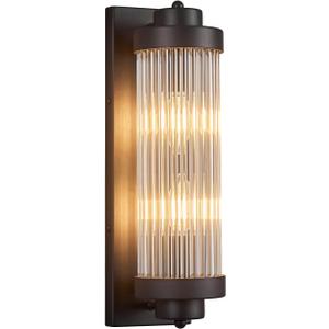 Black Wall Sconces with Clear Crystal Glass Strip Bathroom Sconces 2 Light E12 Base Modern Wall Lights for Bedroom Living Room Hallway Wall Light Fixtures (1-Pack) (15.74 In High)