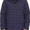 IZOD Men's Hooded Stretch Puffer with Sherpa Lining, Navy, Medium