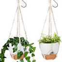 GARDIFE 10 Inch Hanging Planters with Macrame Plant Hanger for Indoor and Outdoor Plants, 2 Pack Large Self Watering Hanging Plant Pot with Basket Flower Pot with Drainage Hole, White