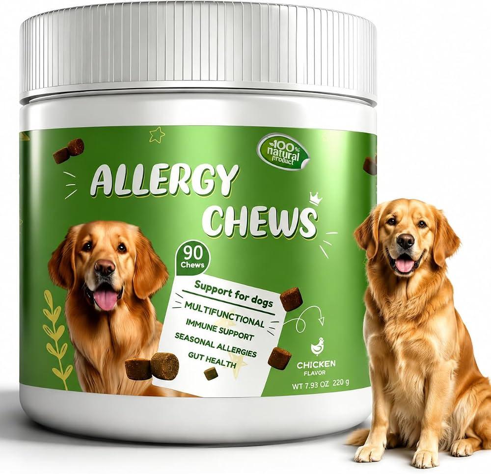 Dog Allergy Chews - Itch Relief for Dogs Immune Support with Colostrum Probiotics - Seasonal Allergies Anti-Itch Skin & Coat Supplement, Itchy Skin & Paw Relief Bites- Chicken Flavor Exp:11-07-27
