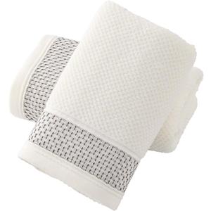 sense gnosis White Hand Towel Set of 2 Textured Terry Clusters with Woven Border Decorative 100% Cotton Super Soft Highly Absorbent Hand Towel for Bathroom 13 X 29 Inch