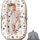GloTika Baby Lounger, Foldable Infant Nest with Soft Memory Foam Mat, Cover with Adorable Pattern, Converts to Backpack for Easy Travel, 0-12 Months, Rocket