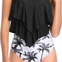 SOMOYA Womens Swimsuits Two Piece High Waisted Bikini Sets Tummy Control Tankini Ruffled Bathing Suit Swimwear (X-Large, Black)