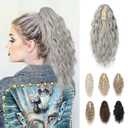 REECHO 14" Ponytail Extension, Claw Clip Ponytail Extension Short Fake Pony Tails Soft Wavy Multi Layered Clip in Hair Extensions Synthetic Hairpiece for Women HP002 - Grey/Brown/Silver/White Mixed