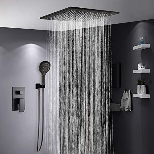 Contemporary 2-Function Rain Shower Head Ceiling Mounted Rainfall Square Shower Head Stainless Steel Overhead Rainfall Massage Top Sprayer Matte Black