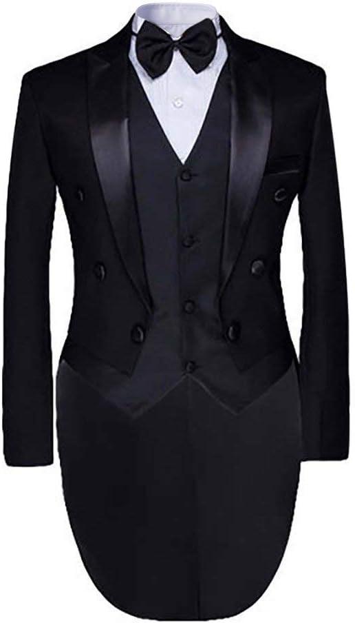 Cloudstyle Men's Tailcoat Formal Slim Fit 3-Piece Suit Dinner Jacket Swallow-Tailed Coat (Medium, Black)