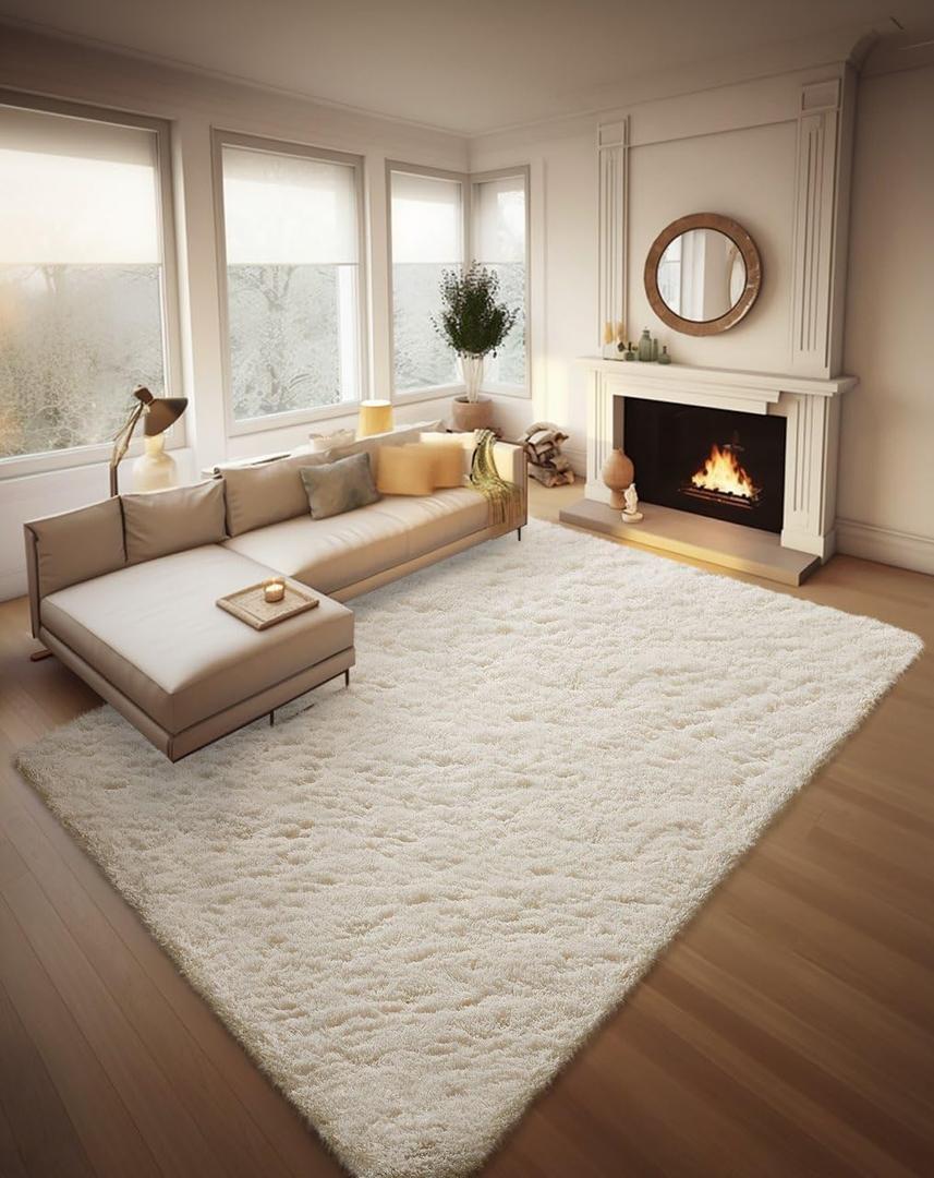 Ophanie 8x10 Area Rugs for Living Room, Upgrade Non-Slip Fluffy Soft Large Shag Bedroom Carpet, Ivory Big Indoor Thick Nursery Rug, Carpets for Boy and Girls Room Dorm Home Decor Aesthetic