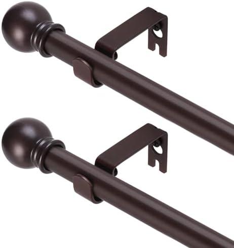 GXOACKJ 2 Pack Brown Curtain Rods for windows 32 to 48 inch, 5/8 inch Splicing Heavy Duty Metal Curtain Rod Set with Brackets