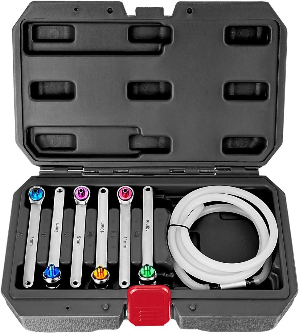 BILITOOLS Brake Bleeder Wrench Set, 7 8 9 10 11 12 MM Brake Bleeding Wrench Set with Non-Return Check Valve