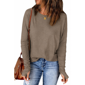 OFEEFAN Womens 1 Packs Long Sleeve Crew Neck Shirts Fall Tops Clothes Outfits 2024 Basic Tee, Size Small