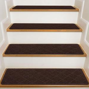 15 x KOOTETA Stair Treads for Wooden Steps Indoor, 15 Pack 8" X 30" Non Slip Carpet Stair Treads with Reusable Adhesive for Kids Elders and Dogs, Surface Polyester TPR Backing Stair Rugs, Brown