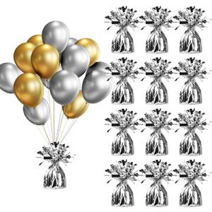 12PCS Balloon Weight Metallic Heavy Solid Balloon Pendant Pack Holder For Table Centerpieces Birthday Wedding Chrismas Party Decoration (Metallic Silver)
