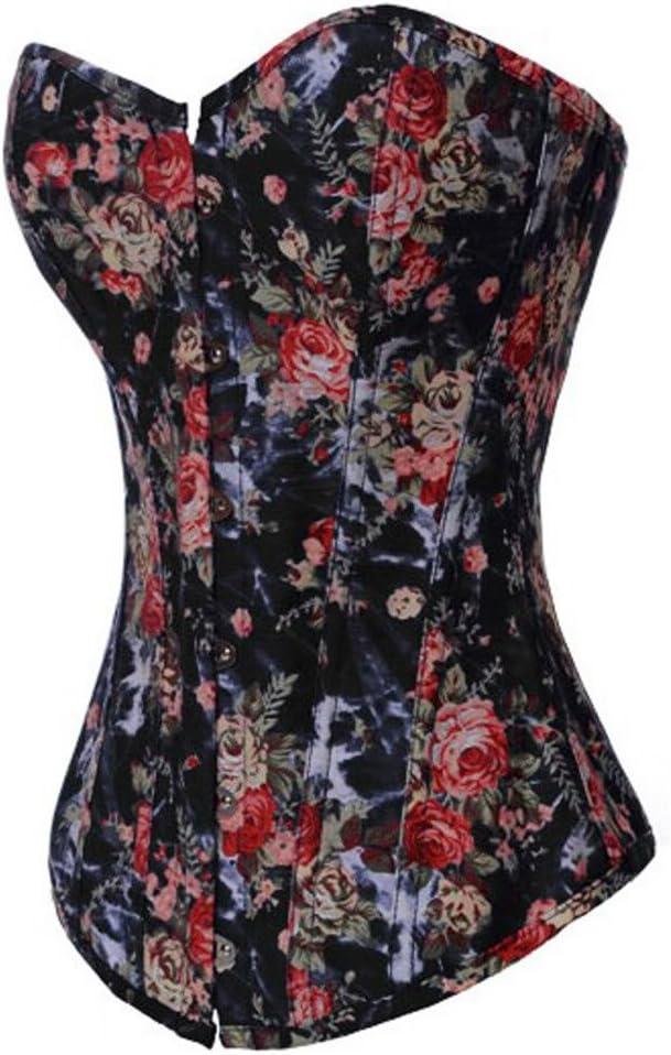 Alivila.Y Fashion Womens Vintage Floral Denim Overbust Corset Bustier Top (Medium, Black)