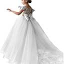 Lace Tulle Flower Girl Dresses for Wedding Party Kids Prom Ball Gown GZY230  Size 7, All White 