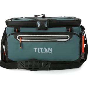 Titan by Arctic Zone Zipperless Soft Sided Cooler with HardBody Liner and SmartShelf, Insulated Bag with Shoulder Strap and Bottle Opener for Beach, Picnic, and Travel, 48 Can Capacity, Jungle Hunt
