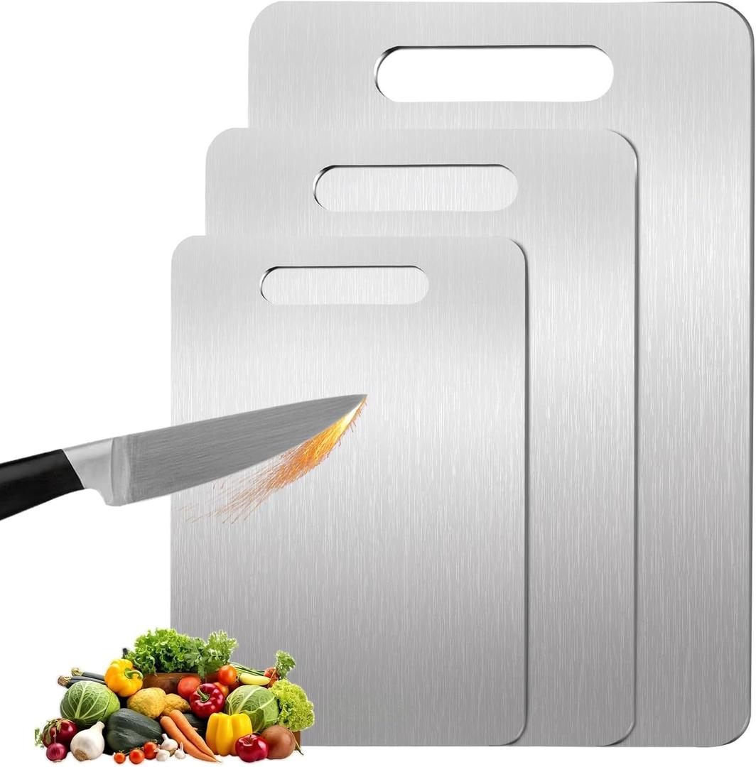 3Pack Titanium Cutting Board, 2025 New Upgrade 100% Pure Titanium Cutting Boards for Kitchen, Hygiene & Durability Non Stick Chopping Board, Double sided Cutting Board, Easy to Clean (M+L+XL
