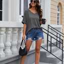 UNCLECAT Women's V Neck Oversized T-Shirts Summer Short Sleeve Shirts Loose Casual Tops Tee (Large, Dark Grey)