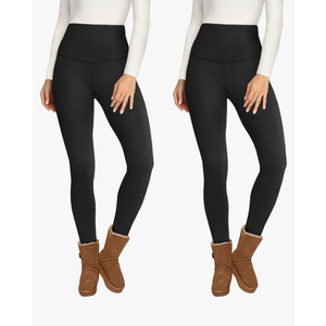 2 Pack Fleece Lined Leggings for Women - Thermal Winter Warm Tights Tummy Control High Waisted Workout Yoga Pants, Size Medium