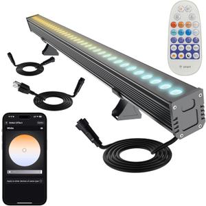 Linkable LED Wall Washer Light Dimmable 1-100% Via APP Control, 72W 2700-6500k 6CCT Linear Flood Light Bar with RF Remote, 120V Waterproof Landscaping Spotlights Outdoor