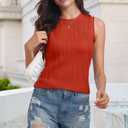 PrinStory Womens Sleeveless Textured Slim Tops Crewneck Knit Solid Summer Casual Shirts Pullover Tank Tops for Women (Orange, L)