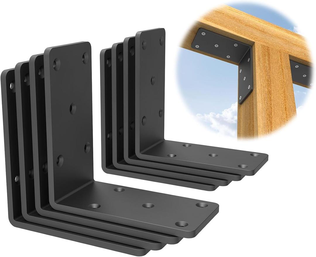 5x5x2.5“ Heavy Duty Angle Bracket， (8PCS) L Bracket for Shelves Fence Pergola Post Wood，90 Degree Corner Brace for Floating Shelf Countertop Support