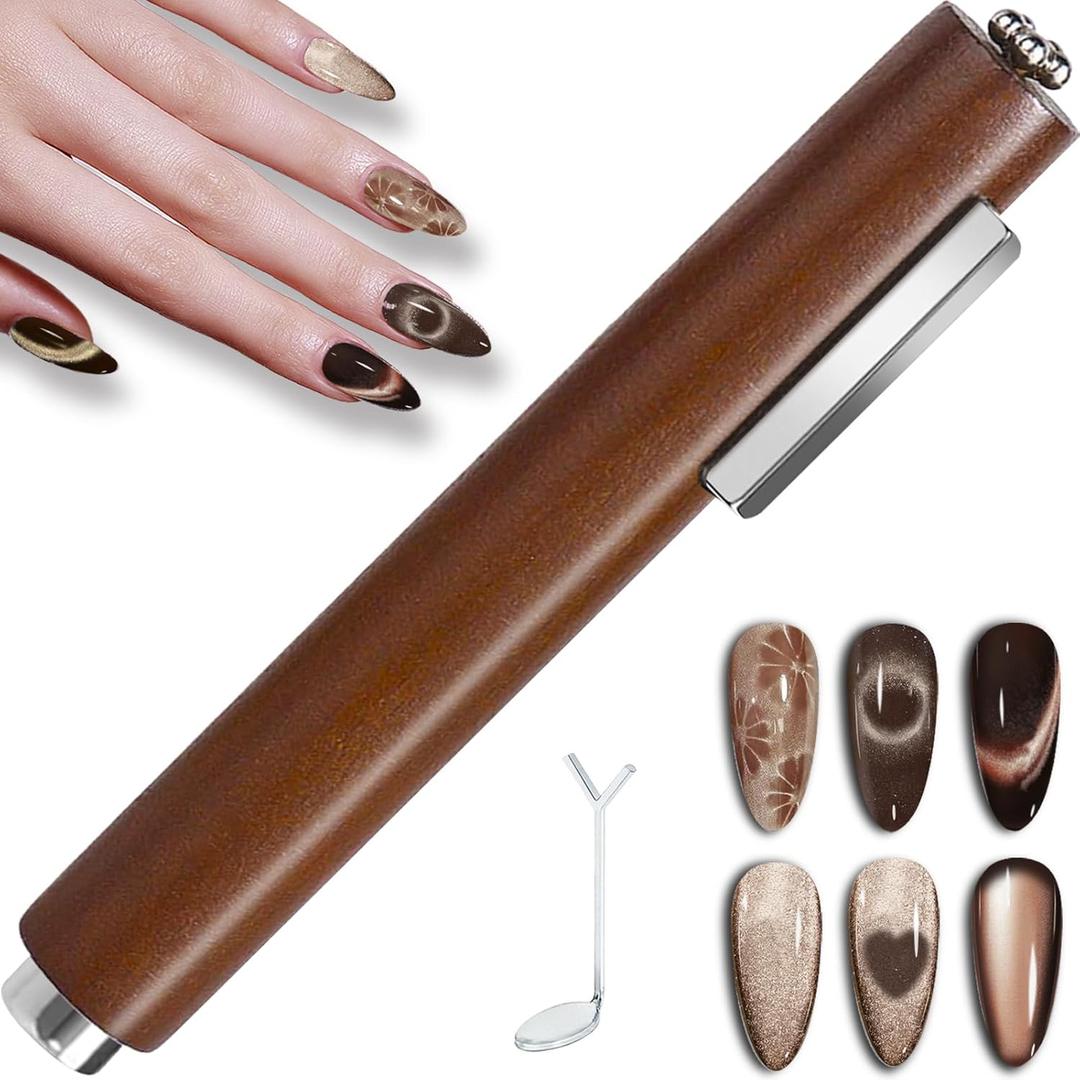 3 in 1 Nail Magnet, Multifunctional Cat Eye Gel Nail Polish Magnet Pen, 3D Magnetic Nail Polish Stick for Home DIY, Salon, Studio, Nail Art Design Tools (Brown)