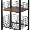 Hadulcet Small End Table, 3-Tier Side Table with Storage Basket, Industrial Style Side End Table for Living Room Bedroom Kitchen Bathroom, Rustic Brown