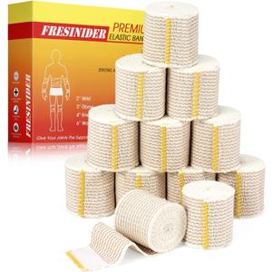 FRESINIDER Premium Elastic Bandage Wrap 2 Inch, 12 Pack, Hook and Loop | For Sprained Wrists, Fingers & Ankles Wrap, Secure , No Clips Needed Comfortable & Reusable for First Aid, Sport