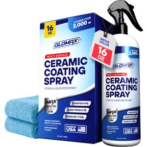 Home Ceramic Coating Spray Kit (16 oz) - Shine, Seal & Protect Stainless Steal, Glass, Kitchen & Bath Surfaces - Extremely Hydrophobic - Repels Stains & Grime - Includes 2 Micro Fiber Towels
