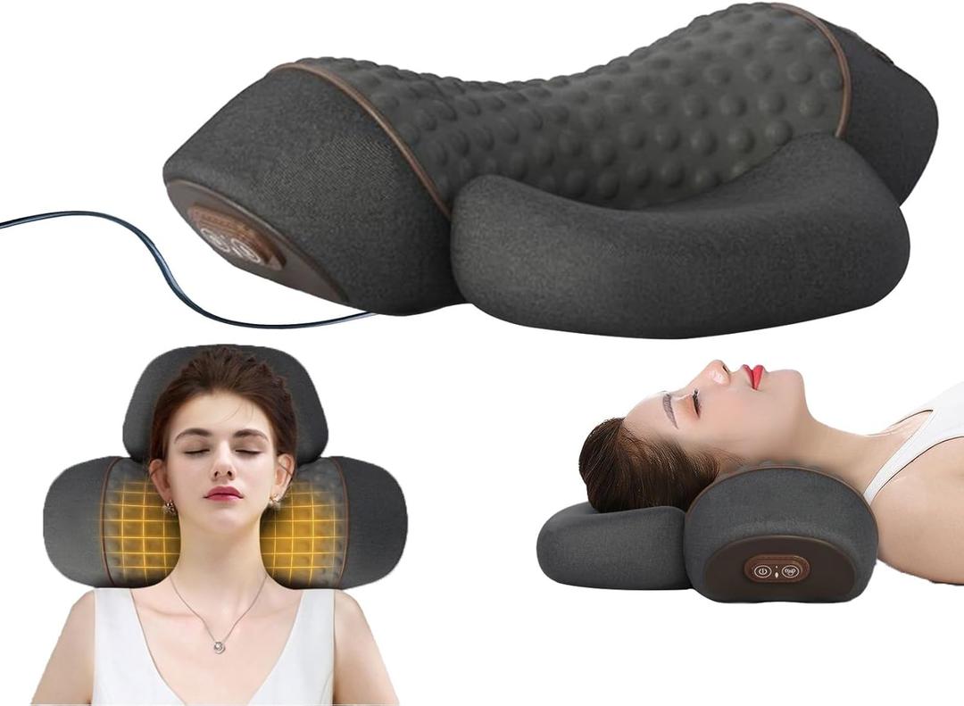 3 in 1 Heated Neck Massage Pillows with Heat for Pain Relief, Deep Tissue, Cervical Neck Hump Corrector, Neck Pillow Supports with Washable Cover(Plug-in)